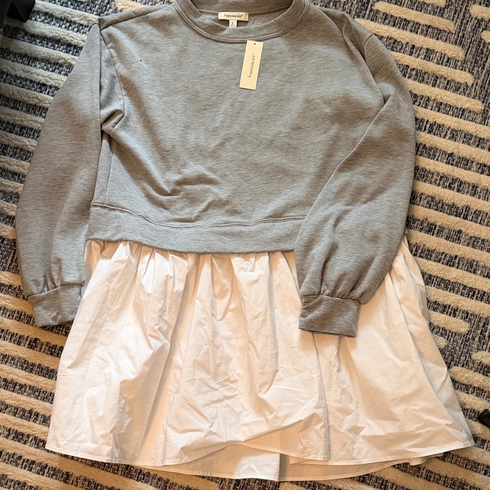 Francesca's Collections Gray and White Sweatshirt Dress